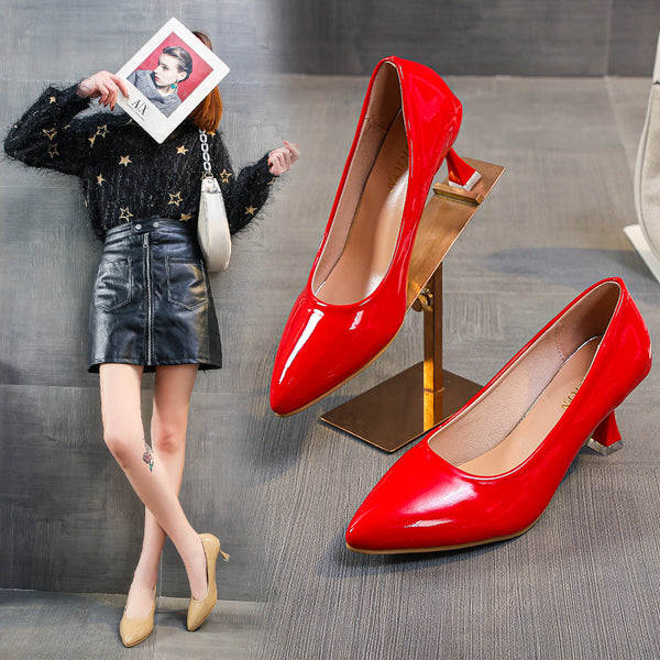 Shallow Mouth Pointed High Heels Sexy Patent Leather Stilettos-Elipinks™