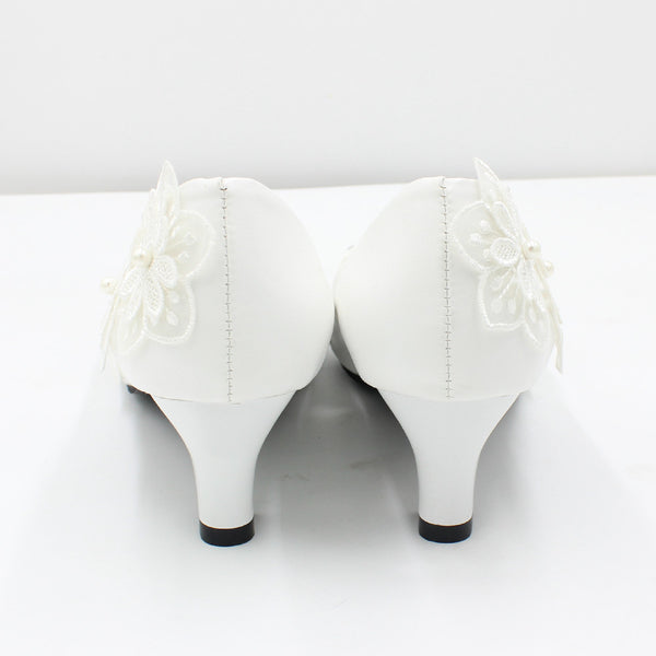 White Oversized Wedding Shoes With Square Heels-Elipinks™