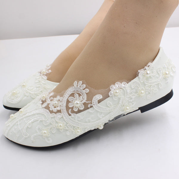 New Lace High Wedding Shoes With White Low Heels-Elipinks™